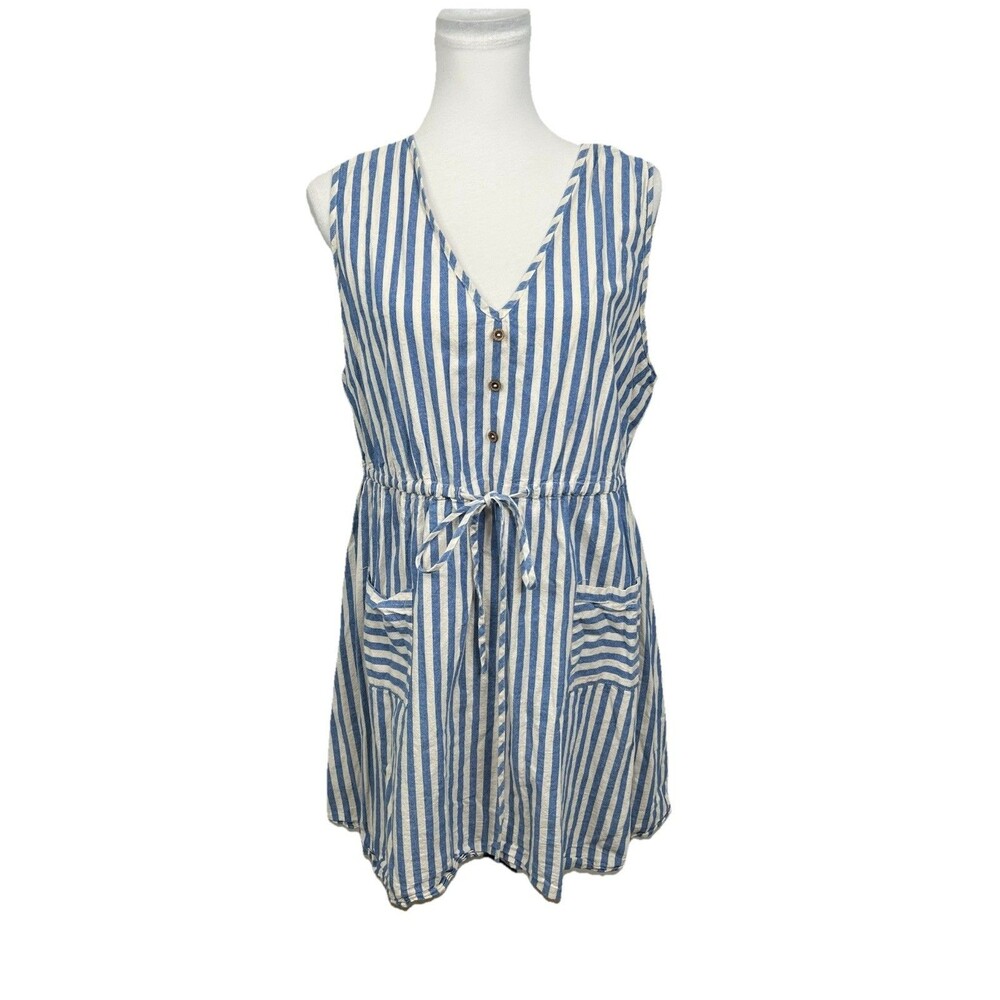 Shein Curve Sundress Plus Sz 2XL Chambray Blue & White Stripe V Neck Sleeveless